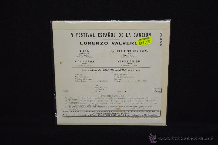 Discos de vinilo: LORENZO VALVERDE - LA HORA +3 - EP - Foto 2