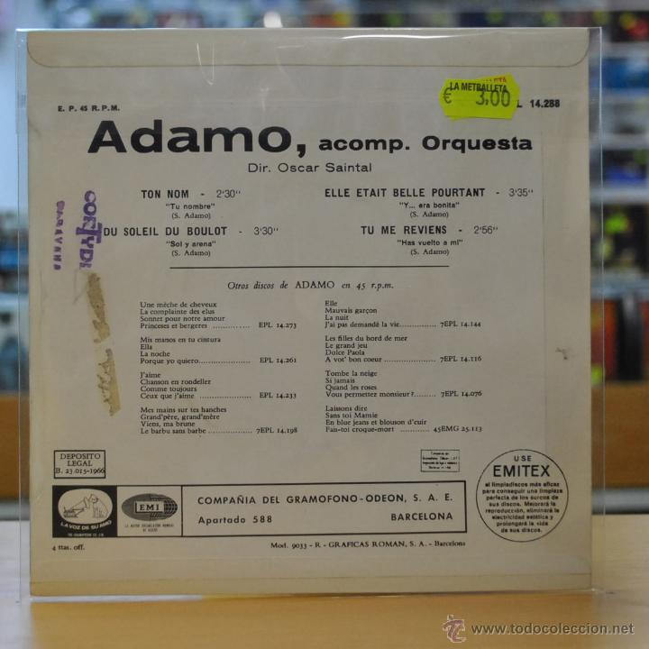Discos de vinilo: ADAMO - TON NOM - + 3 - EP - Foto 2