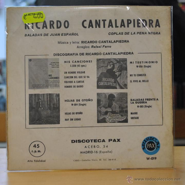 Discos de vinilo: RICARDO CANTALAPIEDRA - PENA NEGRA - SINGLE - Foto 2