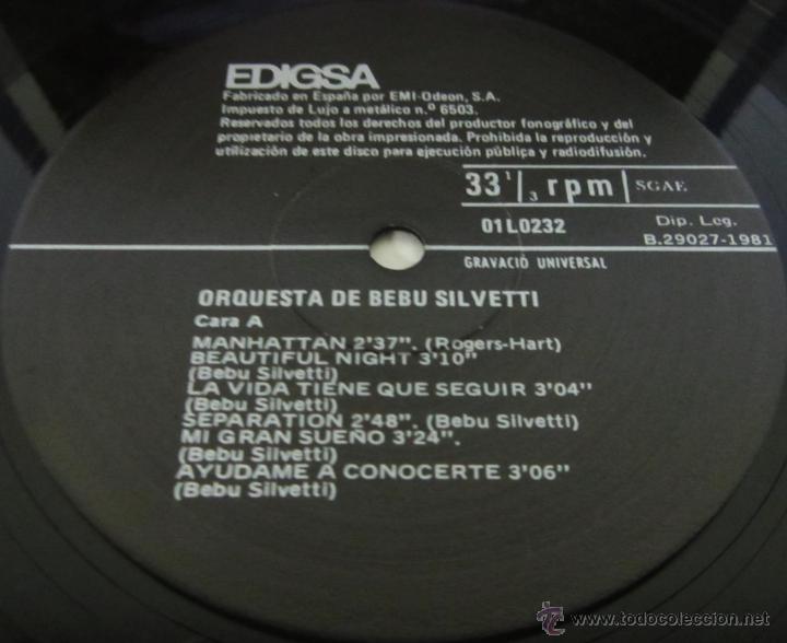 Discos de vinilo: BEBU SILVETTI Y ORQUESTA - SO&Ntilde;ANDO - LP - EDIGSA 1981 SPAIN - Foto 2