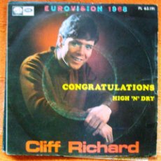 Discos de vinilo: SINGLE VINILO CLIFF RICHARD CONGRATULETIONS 1968 EUROVISION