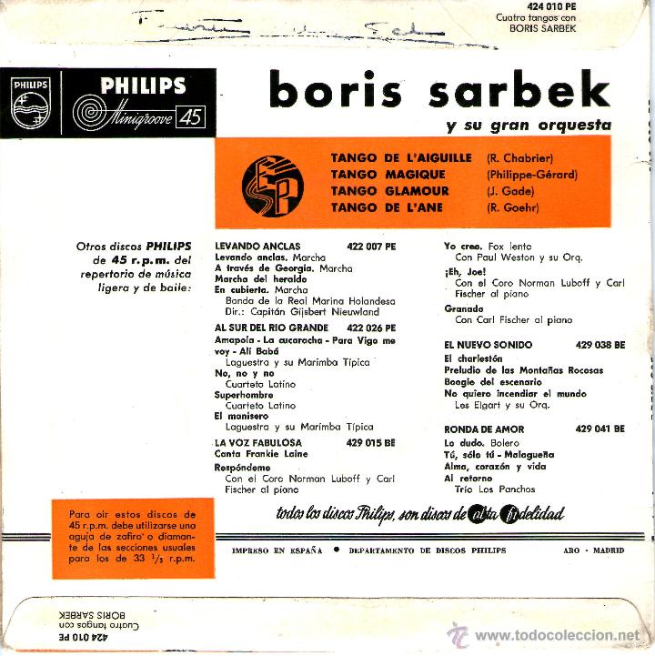 Discos de vinilo: 4 TANGOS CON BORIS SARBEK - Foto 2