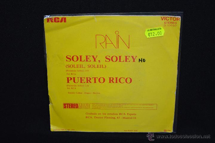 Discos de vinilo: RAIN - SOLEY SOLEY / PUERTO RICO - SINGLE - Foto 2