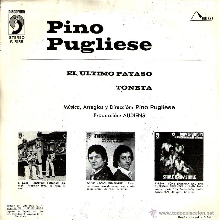Discos de vinilo: PINO PUGLIESE-EL ULTIMO PAYASO - Foto 2