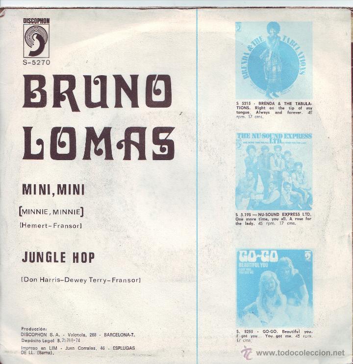Discos de vinilo: BRUNO LOMAS -MINI MINI/JUNGLE HOP 1974 - Foto 2