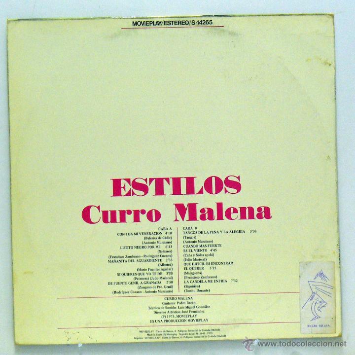Discos de vinilo: Curro Malena - Estilos (LP Vinilo. Original 1973) - Foto 2