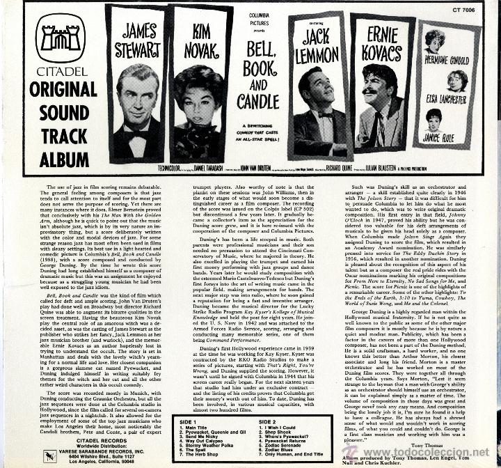 Discos de vinilo: BELL, BOOK AND CANDLE. George Duning. - Foto 2