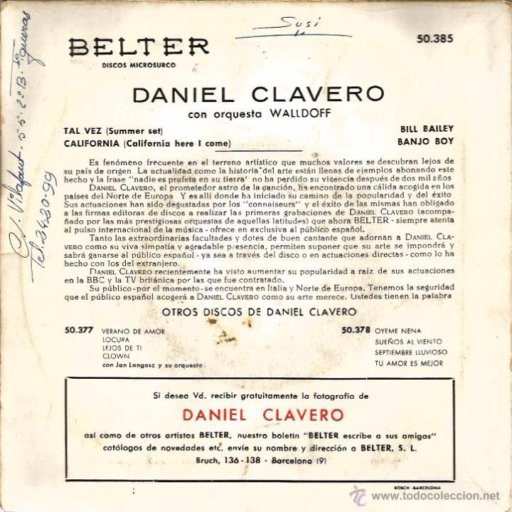 Discos de vinilo: EP DANIEL CLAVERO : CALIFORNIA + 3 - Foto 2
