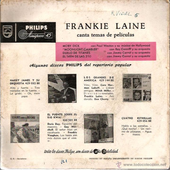Discos de vinilo: EP FRANKIE LAINE : MOBY DICK + 3 - Foto 2
