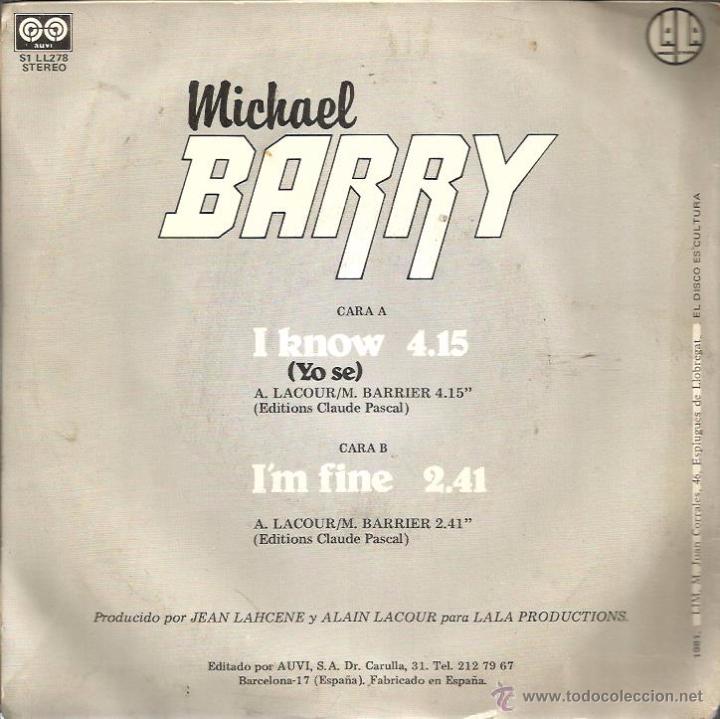 Discos de vinilo: SG MICHAEL BARRY : I KNOW - Foto 2