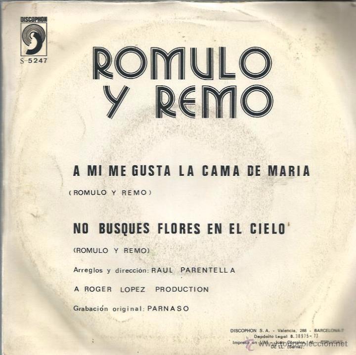 Discos de vinilo: SG ROMULO Y REMO : A MI ME GUSTA LA CAMA DE MARIA - Foto 2