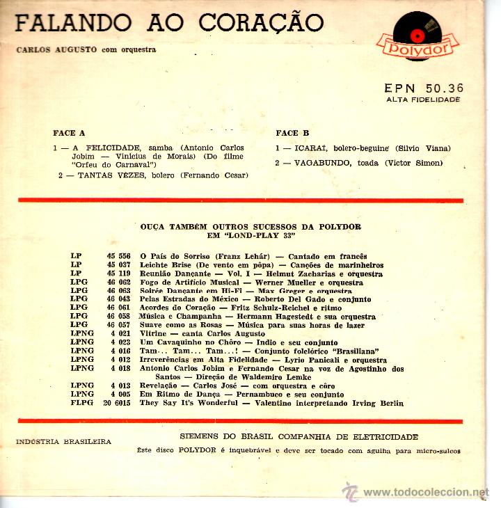 Discos de vinilo: CARLOS AUGUSTO FALANDO AO CORACAO - Foto 2