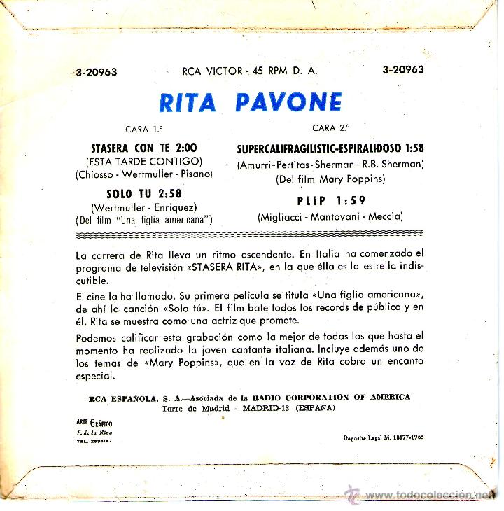 Discos de vinilo: RITA PAVONE MARY POPPINS - Foto 2