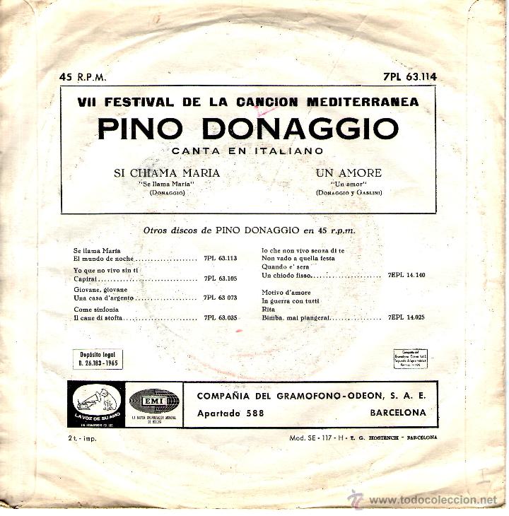 Discos de vinilo: PINO DONAGGIO - SI CHIAMA MARIA - Foto 2