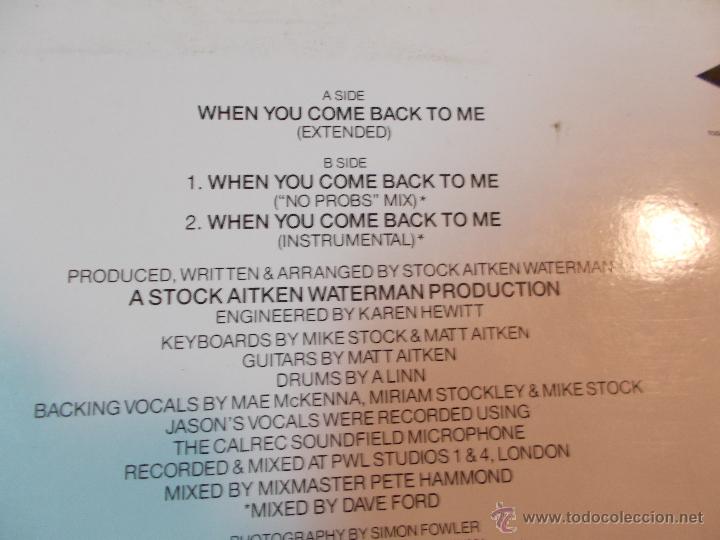 Discos de vinilo: JASON DONOVAN. WHENH YOU COME BACK TO ME - Foto 2