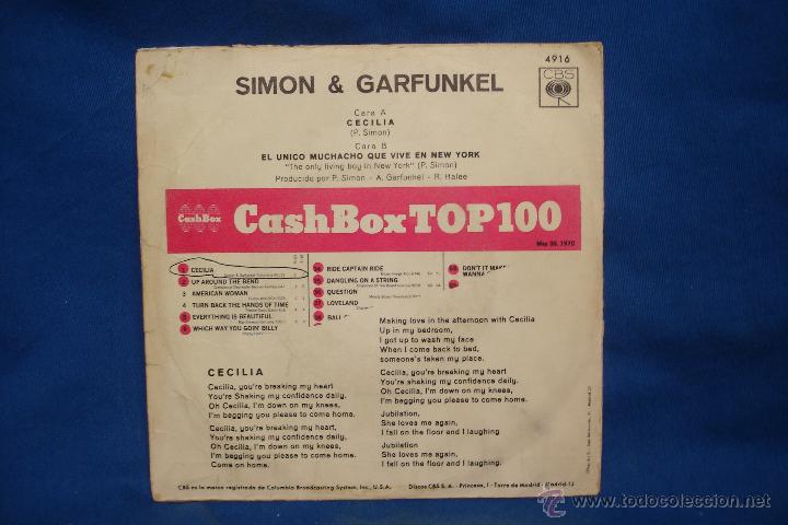 Discos de vinilo: SIMON Y GARFUNKEL - CECILIA/ EL &Uacute;NICO MUCHACHO...- CBS 1970 - Foto 2