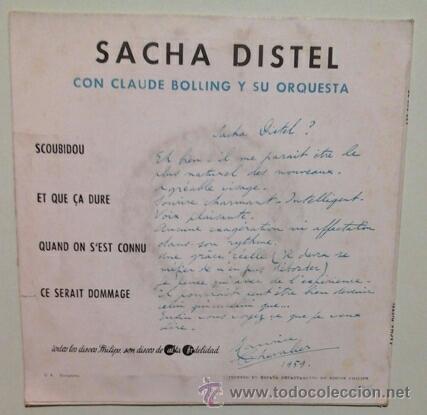 Discos de vinilo: SACHA DISTEL -EP- SCOUBIDOU + 3 SPAIN 1959 - Foto 2