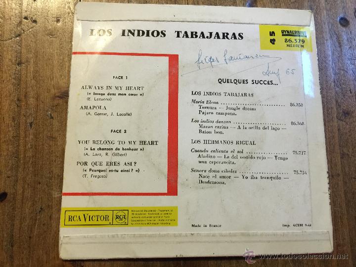 Discos de vinilo: Antiguo disco peque&ntilde;o. LOS INDIOS TABAJARAS, RCA Victor - Foto 2
