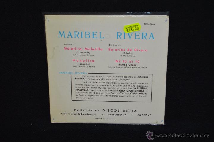 Discos de vinilo: MARIBEL RIVERA - MALETILLA MALETILLA + 3 - EP - Foto 2