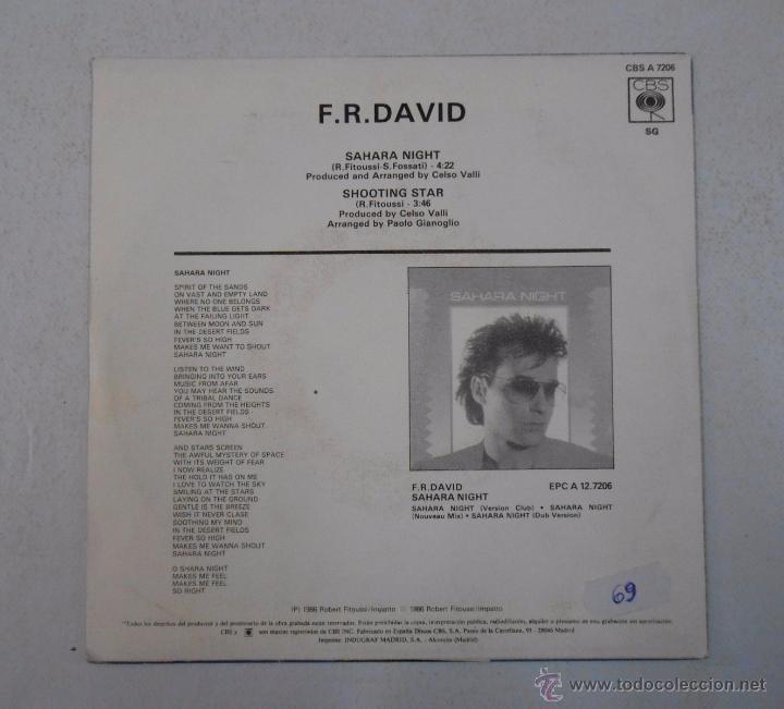 Discos de vinilo: F.R. DAVID. SAHARA NIGHT. TDKDS3 - Foto 2