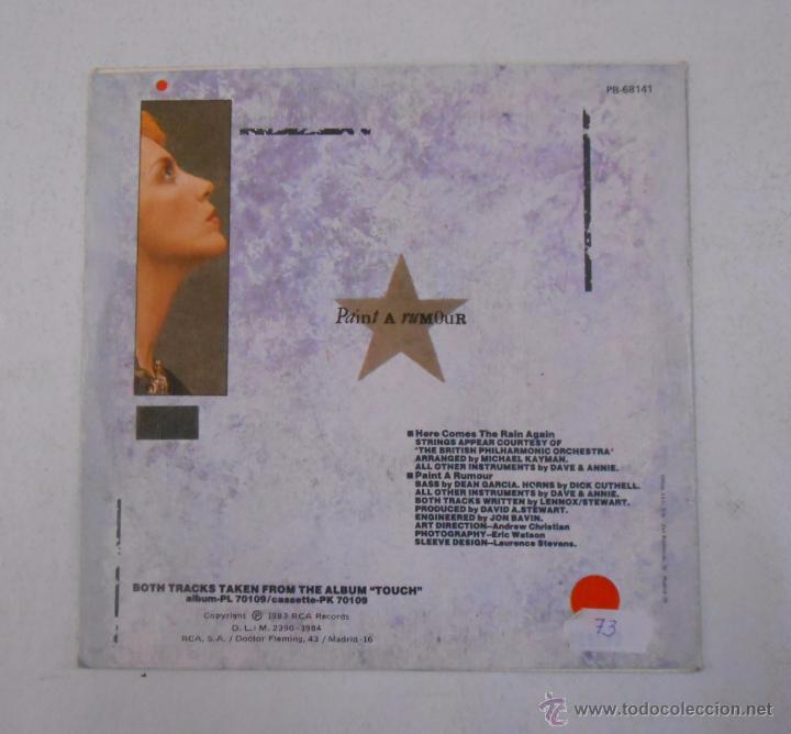 Discos de vinilo: EURYTHMICS. HERE COMES THE RAIN AGAIN / PAINT A RUMOUR. TDKDS3 - Foto 2