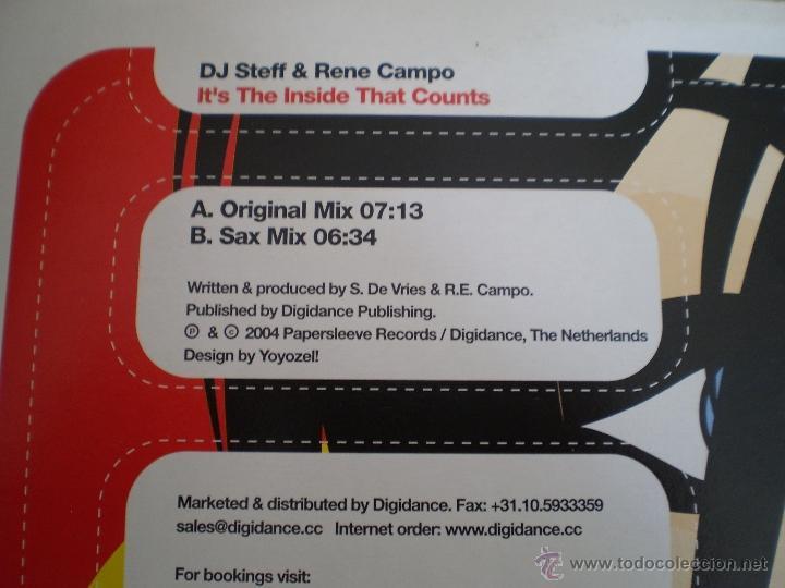 Discos de vinilo: MAXI 33. DJ STEFF & RENE CAMPO. IT&acute;S THE INSIDE  THAT COUNTS. - Foto 2