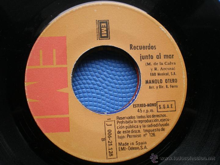 Vinyl-Schallplatten: MANOLO OTERO-SINGLE-TODO EL TIEMPO DEL MUNDO+RECUERDOS JUNTO AL MAR-1974 SIN CARATULA