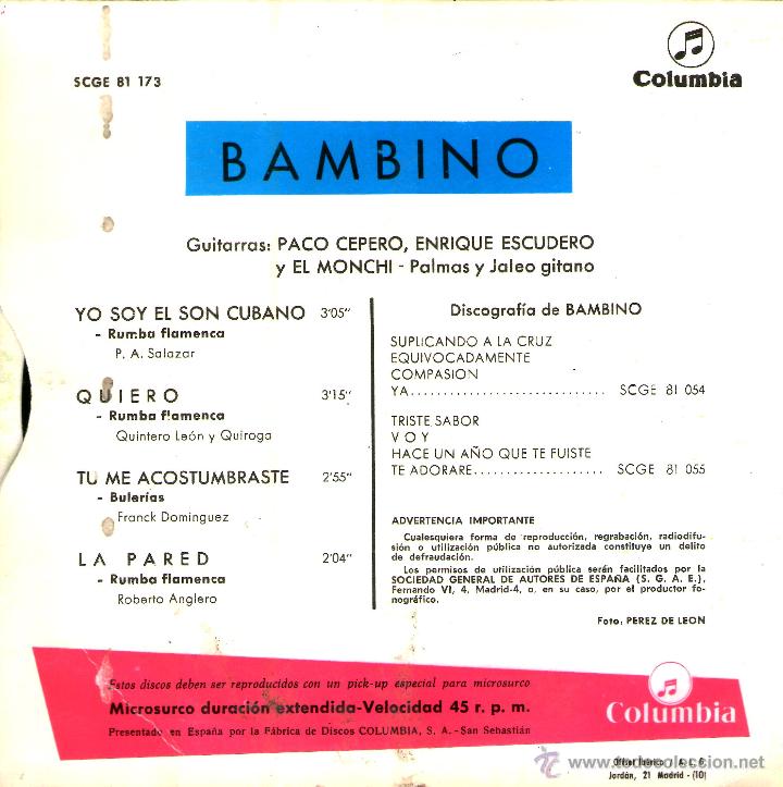 Discos de vinilo: BAMBINO. YO SOY EL SON CUBANO - Foto 2