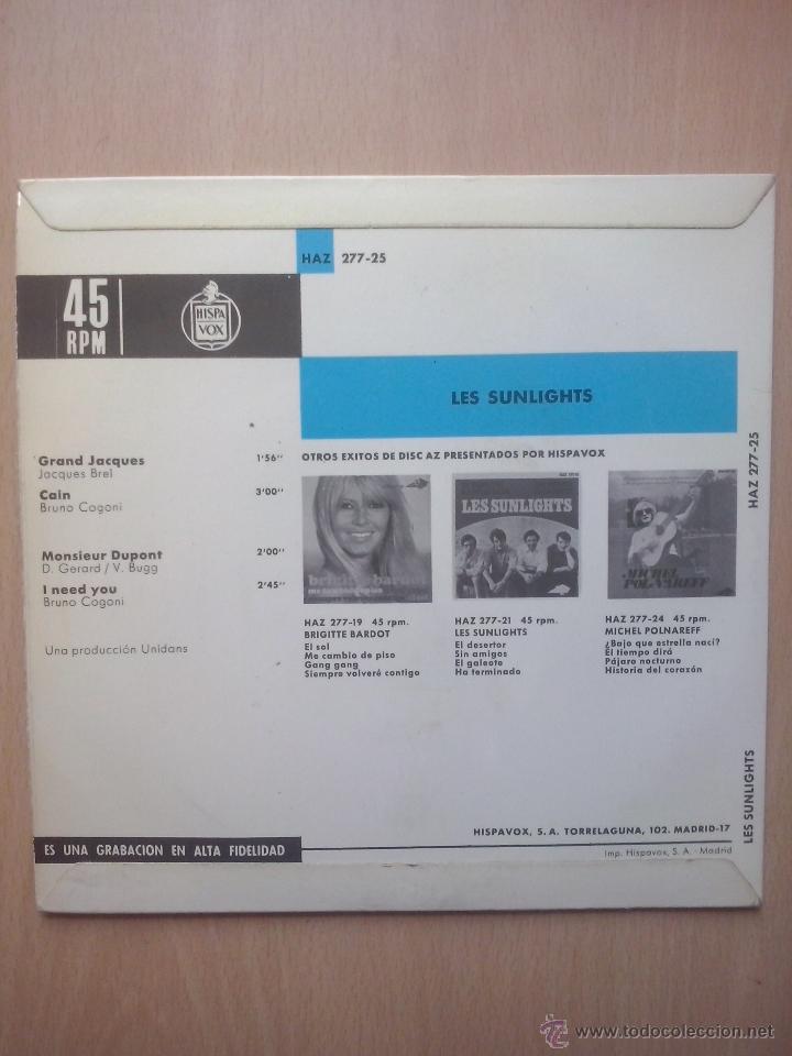 Discos de vinilo: les sunlights - gran jacques +3 - ep hispavox 1967 - Foto 2