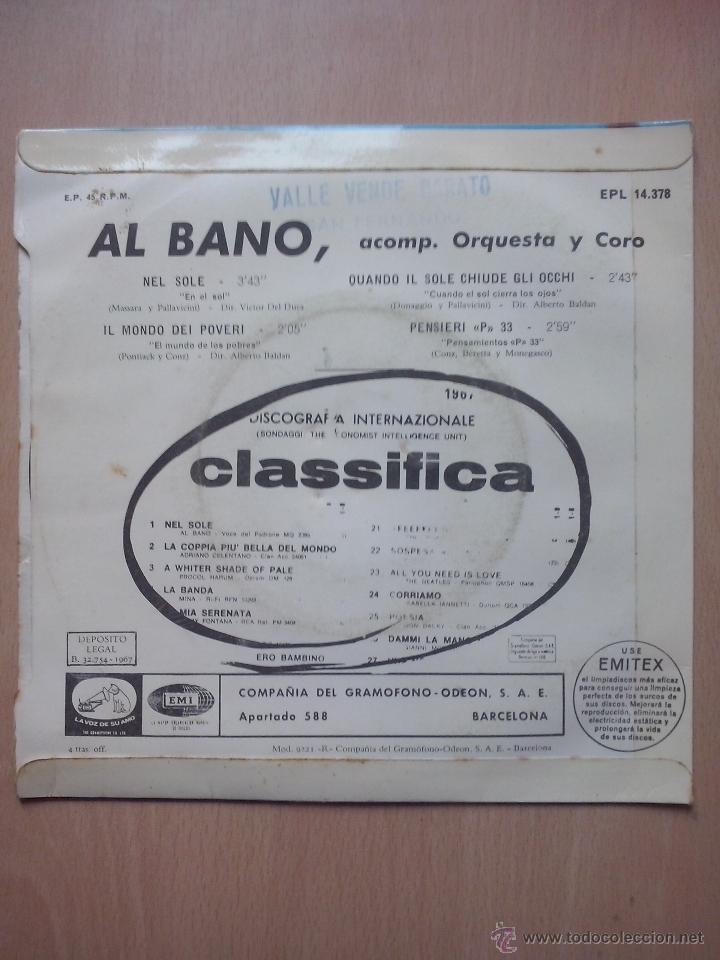 Discos de vinilo: al bano - nel sole +3 - ep odeon 1967 - Foto 2