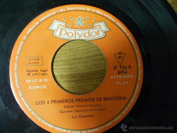 Discos de vinilo: LOS 4 PRIMEROS PREMIOS DE BENIDORM 1962 - Foto 4