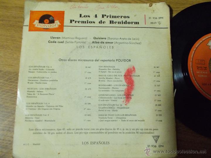 Discos de vinilo: LOS 4 PRIMEROS PREMIOS DE BENIDORM 1962 - Foto 5