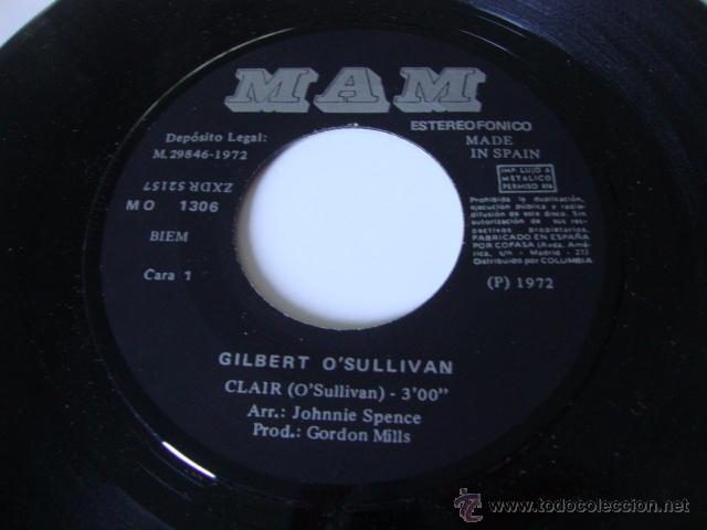 Discos de vinilo: SINGLE GILBERT OSULLIVAN / CLAIR / WHAT COULD BE NICER (SINGLE 1972) - Foto 2