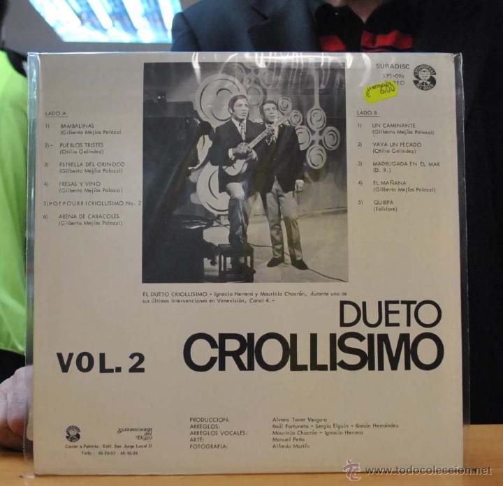 Discos de vinilo: DUETO CRIOLLISIMO - EN CARACAS - LP - Foto 2