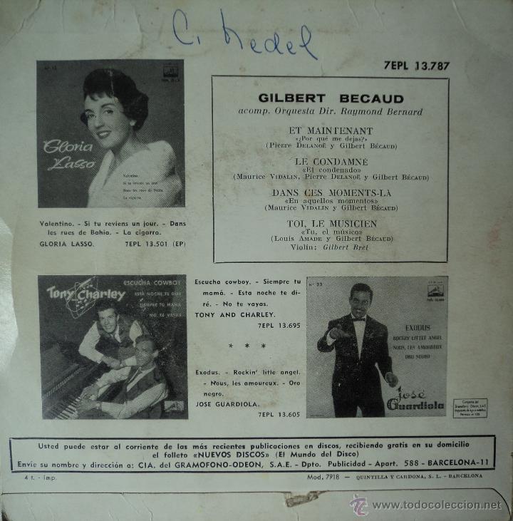 Discos de vinilo: Gilbert Becaud - Et Maintenant - Edici&oacute;n de 1962 de Espa&ntilde;a - Foto 2