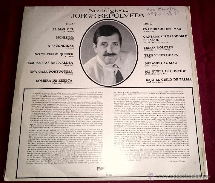 Discos de vinilo: Nost&aacute;lgico Jorge Sep&uacute;lveda - Belter  - 1.973 - Foto 2