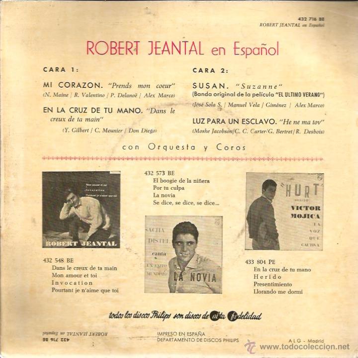 Discos de vinilo: EP ROBERT JEANTAL EN ESPA&Ntilde;OL : MI CORAZON - Foto 2