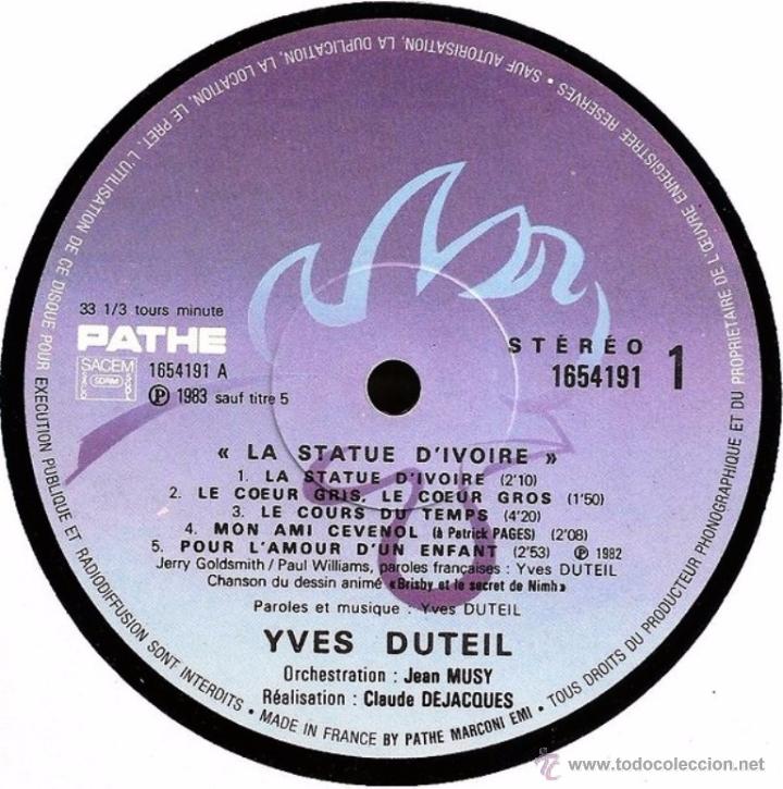 Discos de vinilo: LP franc&eacute;s de Yves Duteil a&ntilde;o 1983 - Foto 2