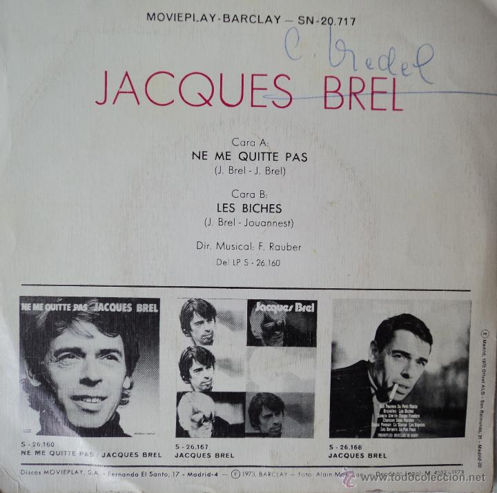 Discos de vinilo: Jacques Brel - Ne me quitte pas - Edici&oacute;n de 1973 de Espa&ntilde;a - Foto 2
