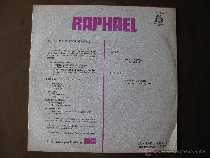 Discos de vinilo: RAPHAEL. T&Uacute; VOLVER&Aacute;S / A PESAR DE TODO. SINGLE. PROMO. 1970 - Foto 2