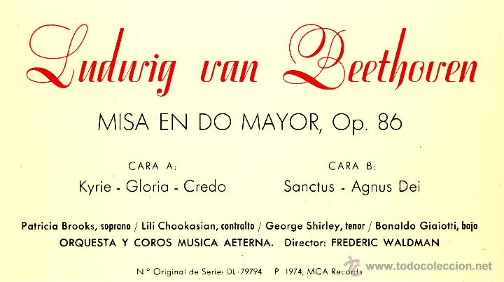 Discos de vinilo: BEETHOVEN: MISA EN DO MAYOR OP. 86 - Foto 2
