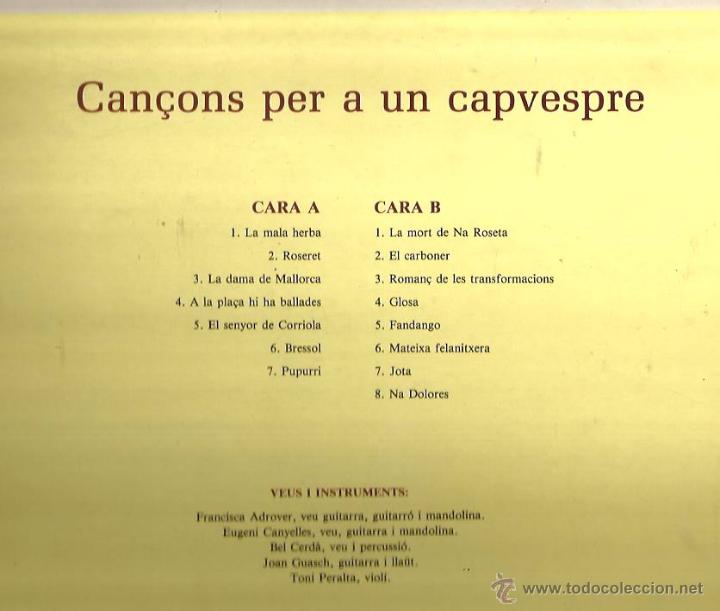 Discos de vinilo: LP SIS SOM : CAN&Ccedil;ONS PER A UN CAPVESPRE - Foto 2