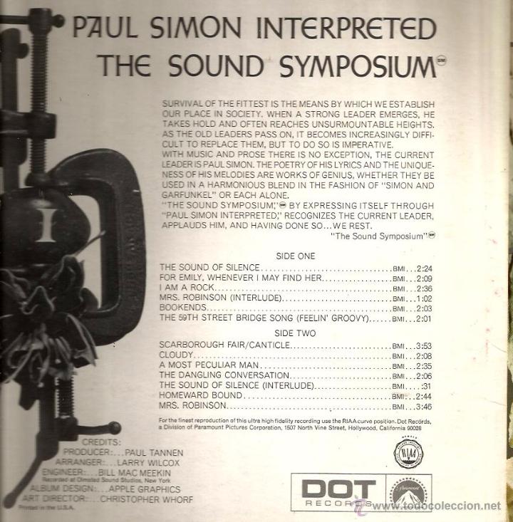 Discos de vinilo: LP PAUL SIMON INTERPRETED THE SOUND SYMPOSIUM - Foto 2