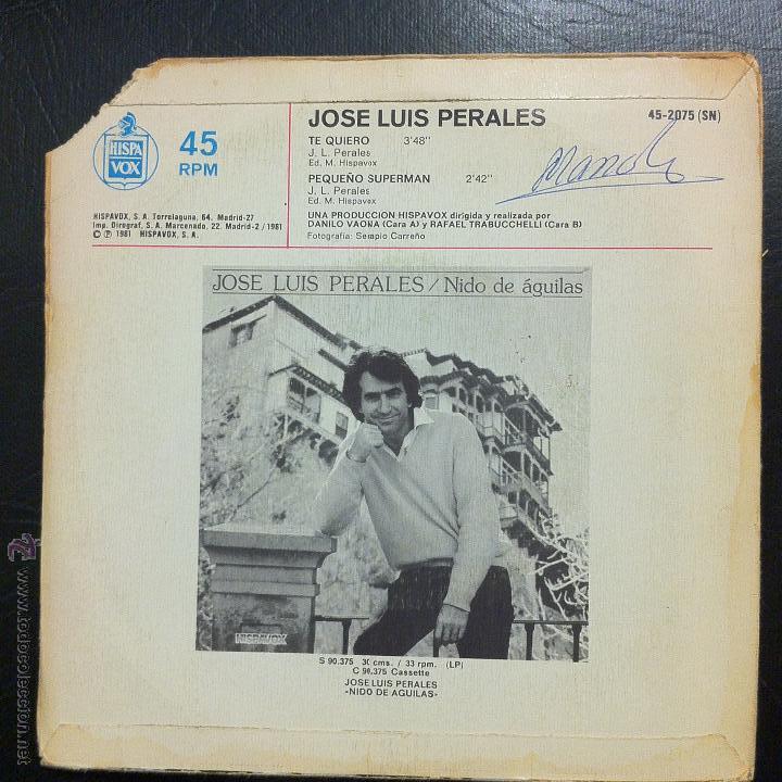 Discos de vinilo: SINGLE JOSE LUIS PERALES - TE QUIERO - HISPAVOX 1981. - Foto 2