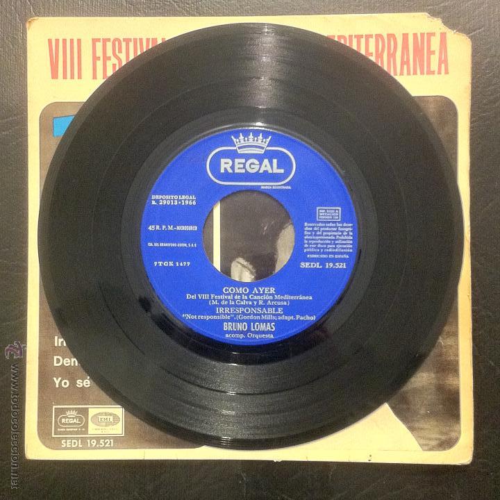 Discos de vinilo: SINGLE BRUNO LOMAS - COMO AYER - REGAL 1966. - Foto 3