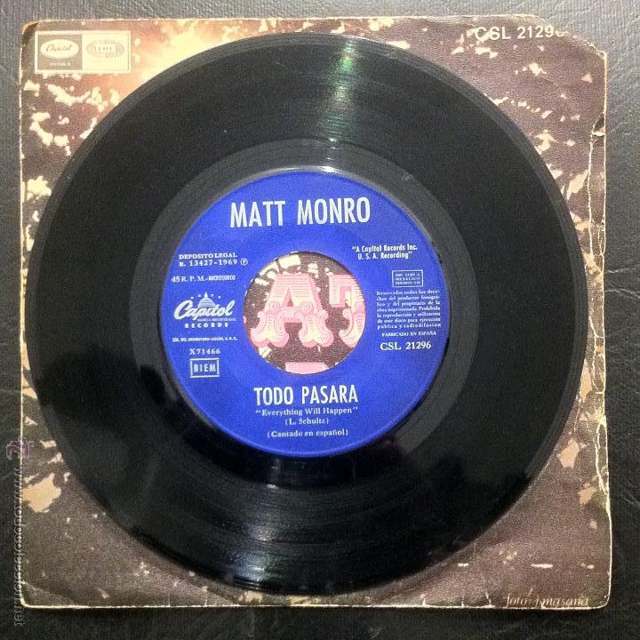 Discos de vinilo: SINGLE MATT MONRO - TODO PASAR&Aacute; - CAPITOL 1969. - Foto 4