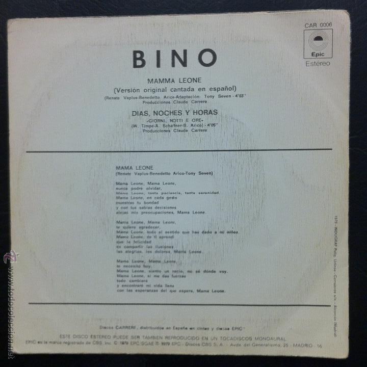 Discos de vinilo: SINGLE BINO - MAMMA LEONE - CAR 1978. - Foto 2
