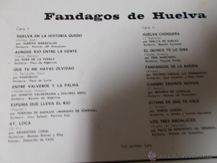 Discos de vinilo: FANDANGOS DE HUELVA. - Foto 3