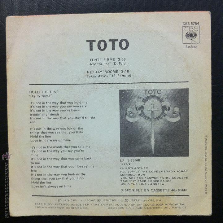 Discos de vinilo: SINGLE TOTO - HOLD THE LINE - CBS 1978. - Foto 2