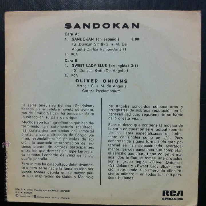 Discos de vinilo: SINGLE OLIVER ONIONS - SANDOKAN - RCA 1976. - Foto 2